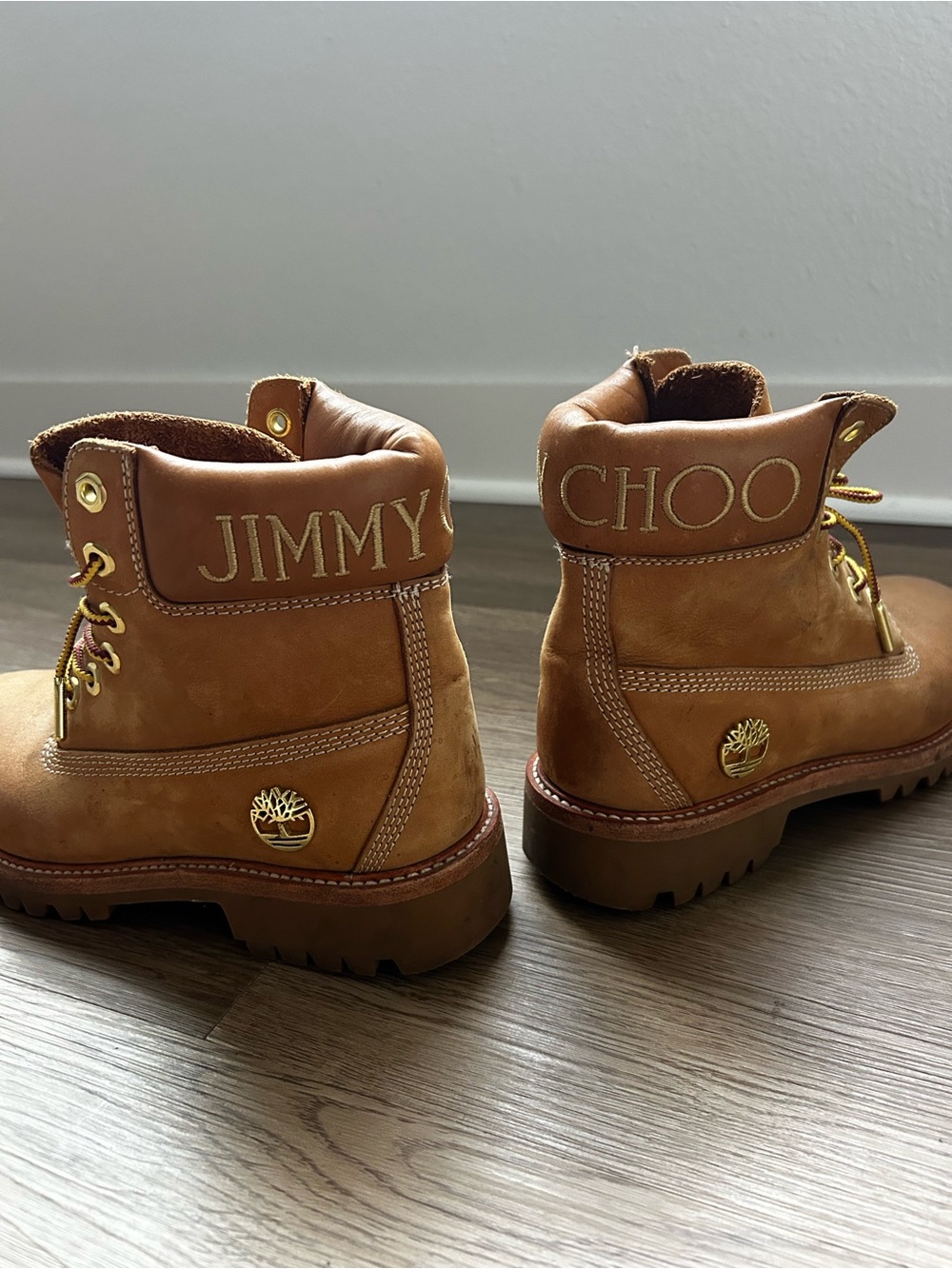 RARE Jimmy Choo x Timberland Chestnut Brown Leather Lace-Up Boots